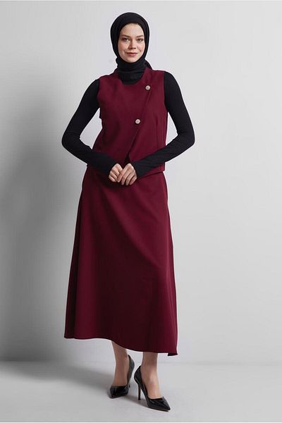 TRENDTESETTÜR VESTĂ și FUSTĂ ROȘU Claret pentru femei T 3340