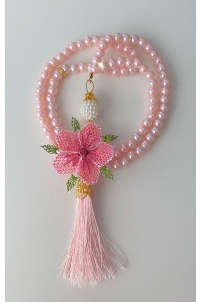 L MAN İğne oyalı tesbih hediyelik hobi pembe