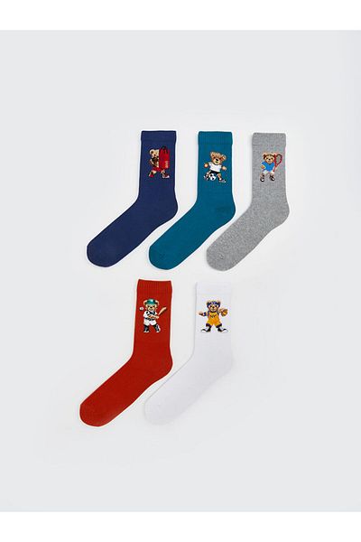 LC Waikiki Lcw Accessories Mixed Bear Teddy Printed Men's Socks 5-Piece