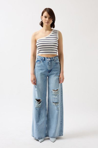 Moka Shopin Mokashopin One Shoulder Striped Crop