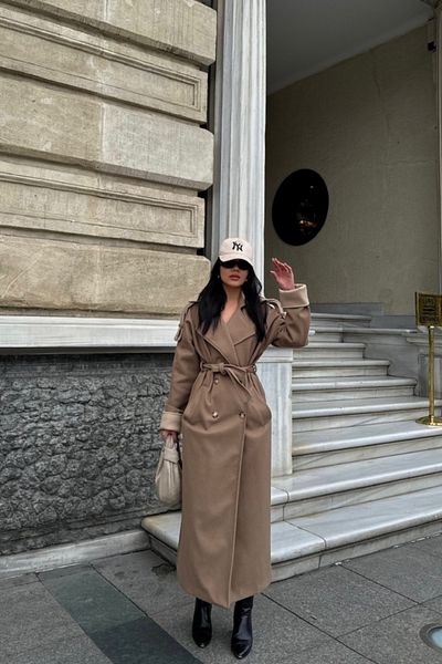 modaserdem    Coat Collar and Cuffs Beige Color - Mink