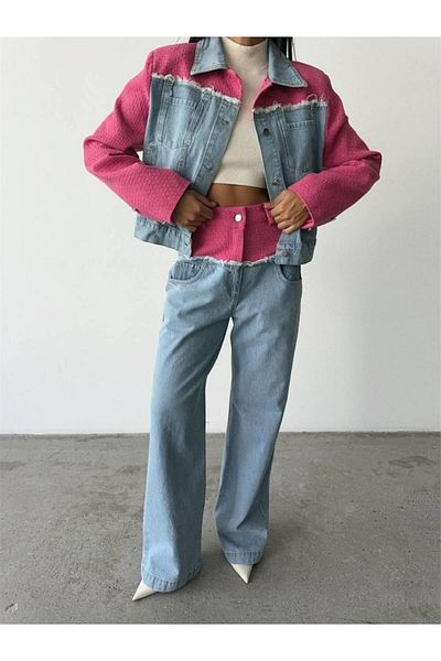 MODAVERA Partial denim jacket - trousers set - fuchsia