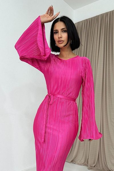 MODAVERA Fuchsia Spanish Sleeve Pleated Dress