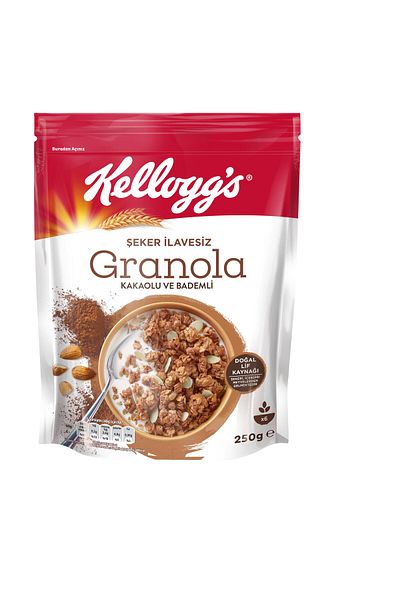 Kellogg's Granola Without Added Sugar Cocoa and Almonds 250 G, 43% Oats, Fiber Source, Sugar-Free Breakfast Cereal
