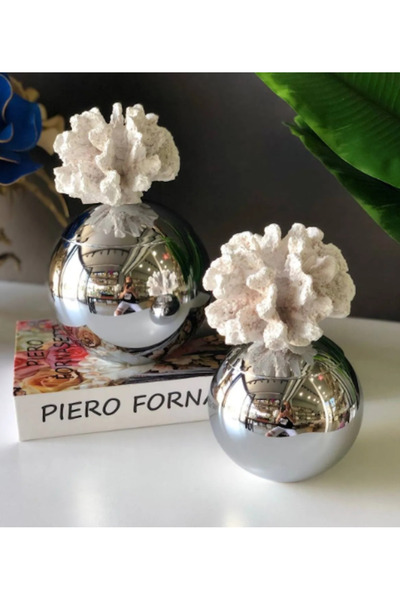 MIARIK DESIGN & DEKORASYON Dekoratif 2 Li Mercan Kutu Gümüş