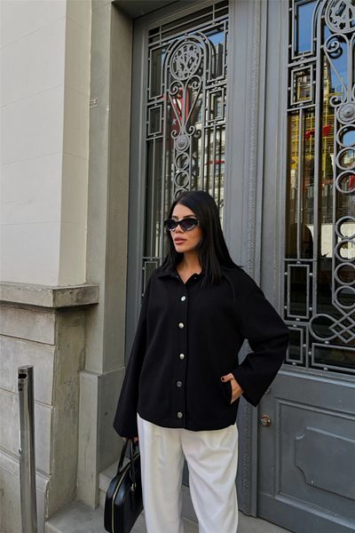 Moka Shopin Mokashopin Buckle Shirt Jacket with Side Pocket Detail - Black