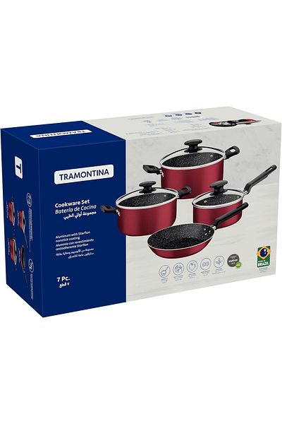 TRAMONTINA Since 1911, Made In Brazil - 7 Pieces Red Aluminum Cookware Set