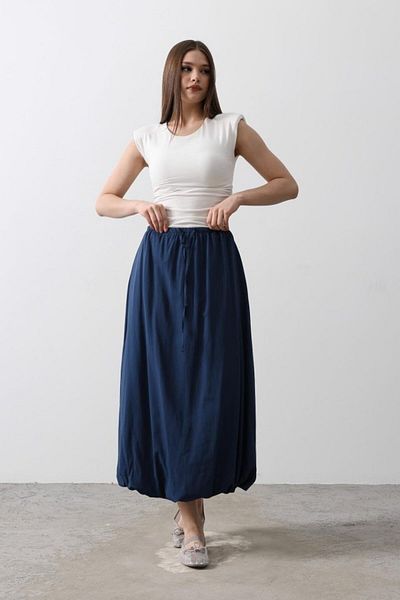 leyla sanat sanata yeni bir bakış açısı Leyla Art a New Perspective on Art Tie Waist Balloon Skirt - Indigo