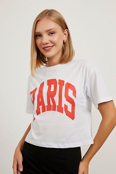 Arma Life Tricou alb cu mânecă scurtă cu imprimeu Paris pentru femei