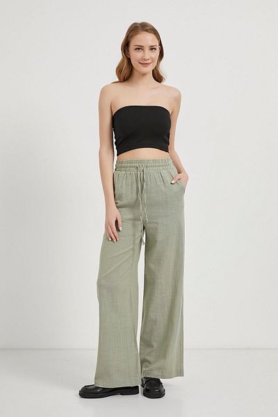 Arma Life Pantaloni largi kaki pentru damă, cu talie elastică