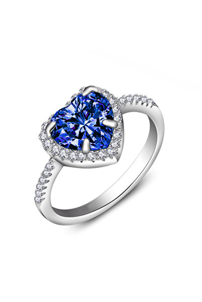 Choice 6 خواتم خطوبة كلاسيكية فضية اللون على شكل قلب للنساء مرصعة بأحجار الزر...