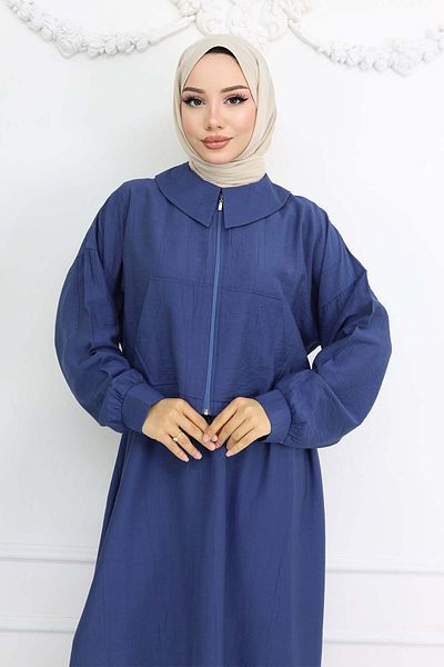 benguen Zippered Jacket Gilet Hijab Suit Indigo 2240