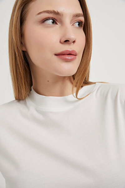 Arma Life Women's Collar Rib Basic Short Sleeve White T-Shirt