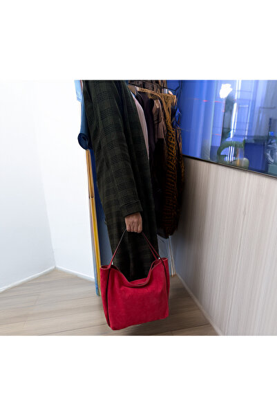 HBS ÇANTA KIRMIZI 100%hakiki deri SÜET omuz çantası
