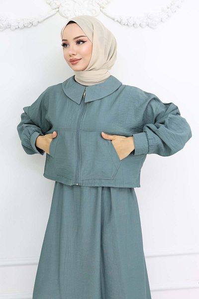 benguen Zippered Jacket Gilet Hijab Suit Çağla 2240