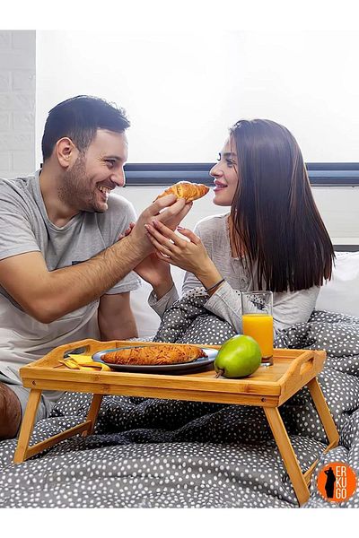 Fame Kıtchen Camping Wood Design Bed Tray Table with Folding Legs