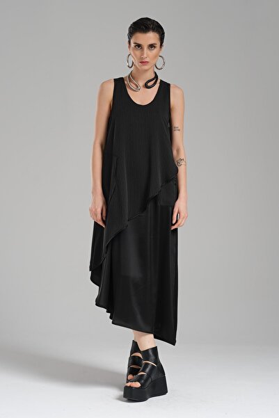 tw3 Γυναικείο φόρεμα με ριγέ ύφασμα σατέν με μακρύ σχέδιο