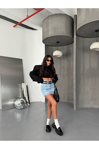 DENİKK FUSTA JEAN MINI DENIM LICHRA TREND CU CUREA DUBLĂ-FUSTA JEAN MINI DENIM TREND CU CUREA DUBLĂ