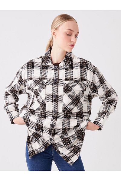 LC Waikiki Καρό μακρυμάνικο oversize γυναικείο μπουφάν ξυλοκόπο