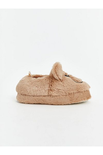 LC Waikiki LCW STEPS Μπεζ βελούδινες παντόφλες για αγόρι με φιγούρα αρκουδάκι