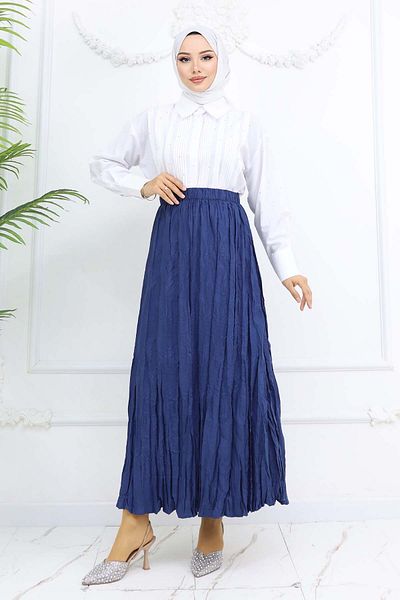 benguen Κορδέλα με ζαρωμένη ελαστική μέση - Navy Blue 3435