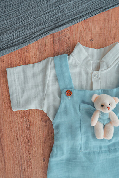 gumbuloy X Silk Atlas Baby Boy Girl Muslin Set with Salopette and Teddy Bear