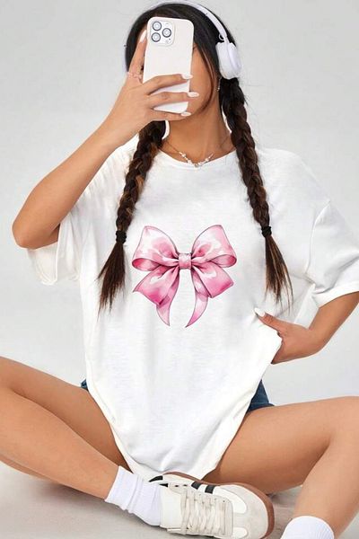 EFBUTİK Λευκό μπλουζάκι Unisex Y2K Harajuku Bowtie