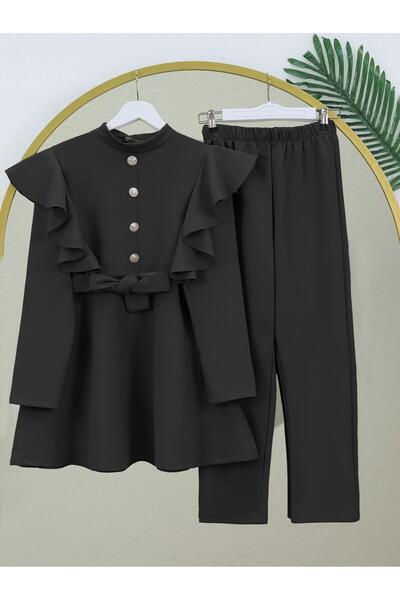 MACMODA بدلة غوص ذات ياقة واقفة وأزرار مكشكشة على الكتف