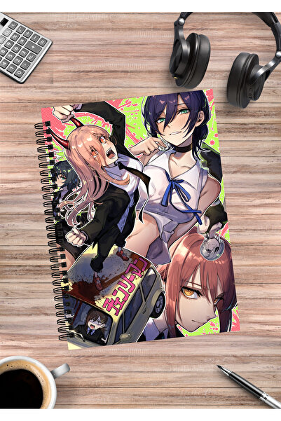 mertfigur Caiet spiralat A5 (50 de pagini) Chainsaw Man Denji Power Aki Makima Anime