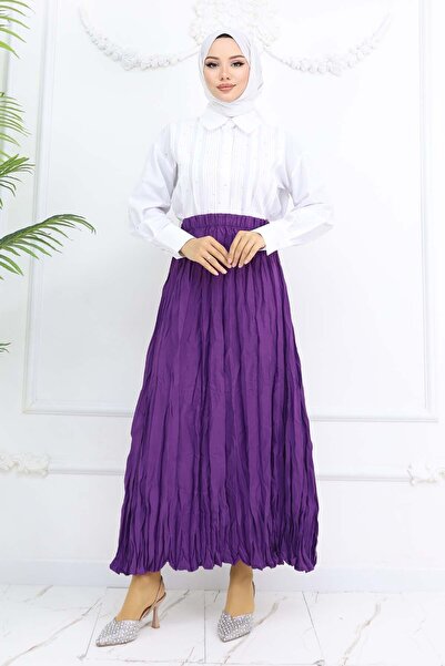 benguen Purple Elastic Waist Crinkle Skirt 3435