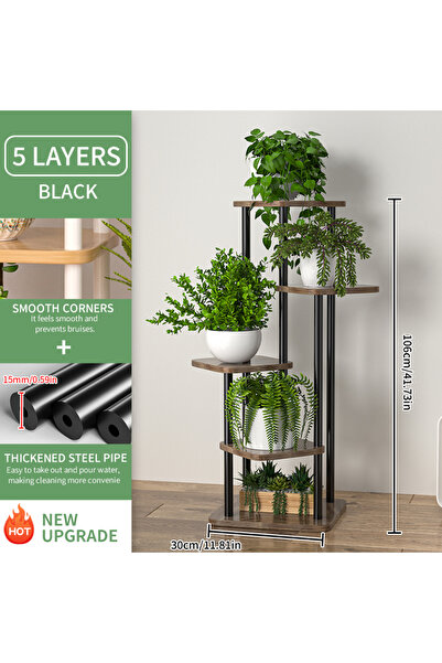 Choice حامل نباتات أسود من B-5layers، حامل زهور، رف تخزين خشبي، 4/5/6 طبقات، رف زهور، وعاء زهور R