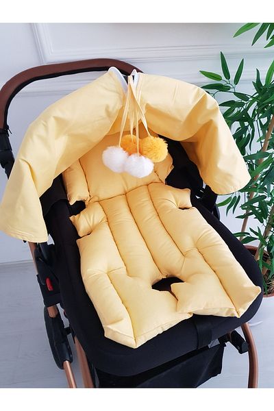 ilkimbebe Whale Pompom Double Sided Zippered Baby Stroller Cover and Double Sided Baby Stroller Cushion