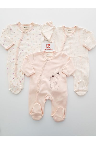 ilkimbebe Tulip Pattern 3-Piece Baby Rompers, 100% Cotton