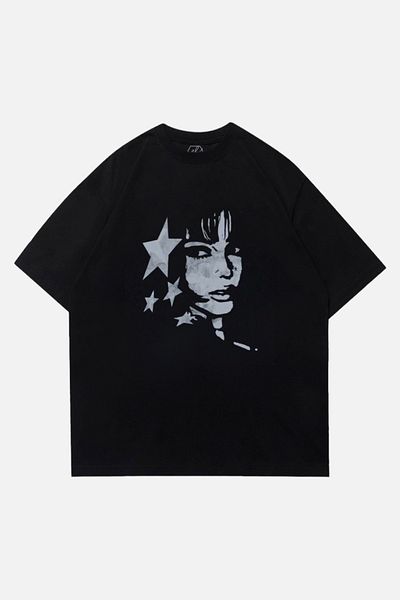 EFBUTİK Μαύρο μπλουζάκι Unisex Star Figure Face