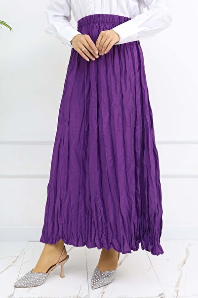 benguen Purple Elastic Waist Crinkle Skirt 3435