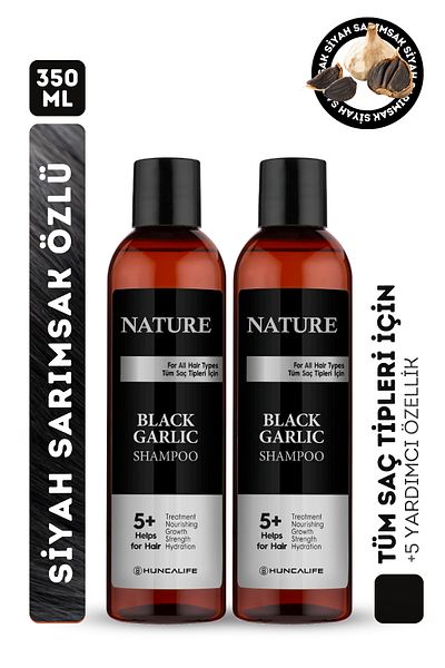 Huncalife Nature Black Garlic Shampoo, Anti-Hair Loss, Nourishing and Repairing (2 Pieces X 350 ml)