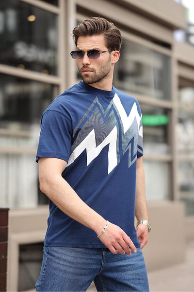 Madmext Ανδρικό μπλουζάκι Navy Blue με στάμπα 100% βαμβάκι E7111