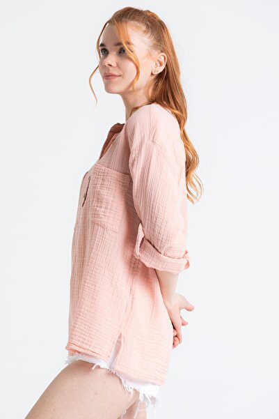 Eliş Şile Bezi Asu Colorful μακρυμάνικη μουσελίνα καλοκαιρινή μπλούζα - πούδρα