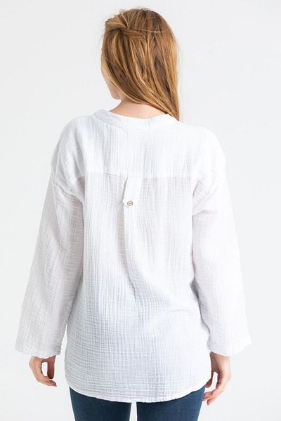 Eliş Şile Bezi Μακρυμάνικη Asu Summer Muslin Μπλούζα Λευκή Byz