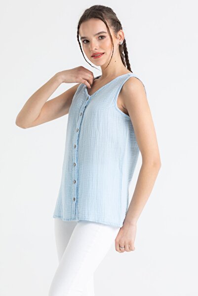 Eliş Şile Bezi Αμάνικη Melis Summer Muslin Μπλούζα Ice Blue Bmv