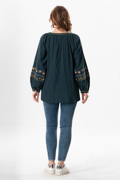 Eliş Şile Bezi Bluză cu mânecă lungă - broderie cu decolteu în V Rosewood, piure de ulei