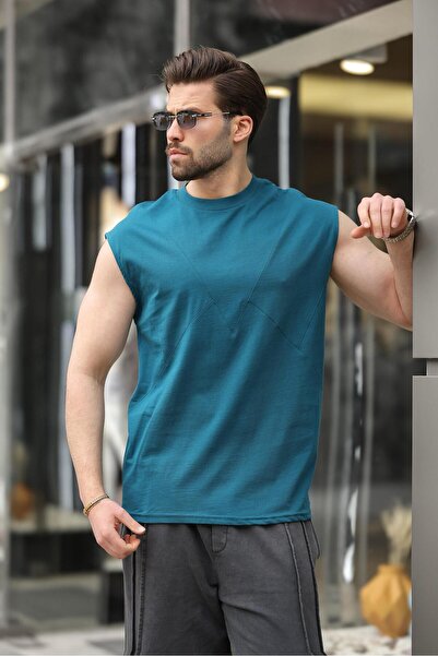 Madmext Ανδρικό μπλουζάκι Petrol Blue Αμάνικο 100% Cotton Basic E7137