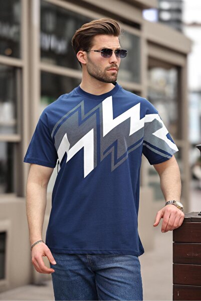 Madmext Ανδρικό μπλουζάκι Navy Blue με στάμπα 100% βαμβάκι E7111