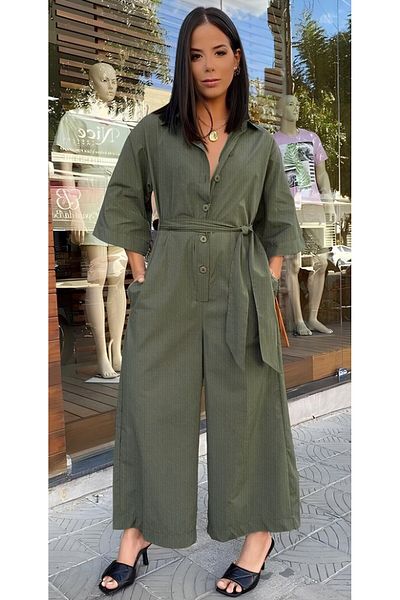 1tarz Linen Casual Overalls Dress