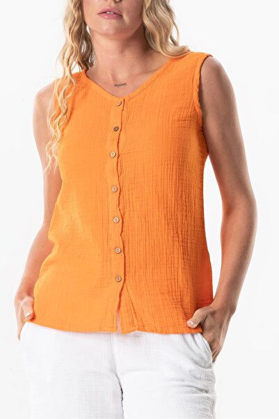 Eliş Şile Bezi Orange Trnc Sleeveless Melis Summer Muslin Blouse