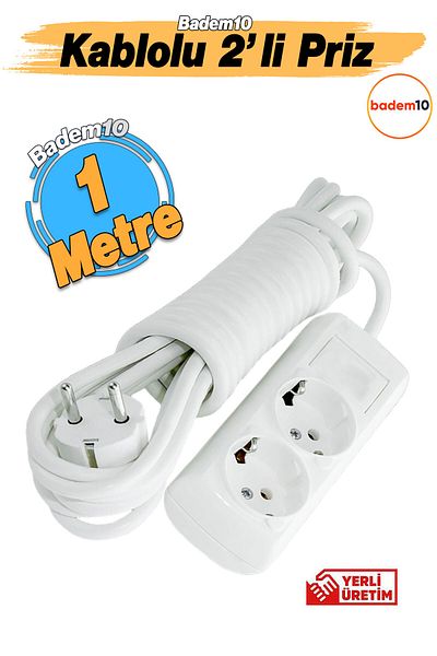 Badem10 Corded 2-Plus Grounded Group Socket Plug Coupler 1 Meter Hanging Extension Cable