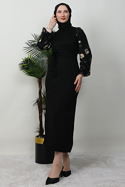 Giza Giyim Φόρεμα Hijab με φύλλα χρυσού μαύρο