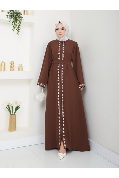 MY QILAM Size 10 Fashion - Women's Evening Dress with Embroidery Detail Ferace Dress, Brown 10Nmr4002