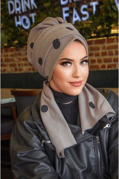 Aişe tesettür Mink Polka Dot Scarf Hijab Bonnet
