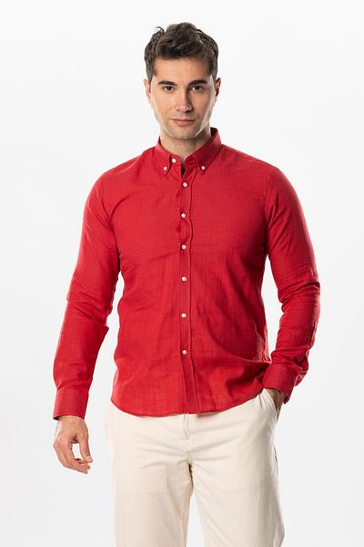 Eliş Şile Bezi Red Long Sleeve Şile Cloth Island Men's Shirt No. 3051